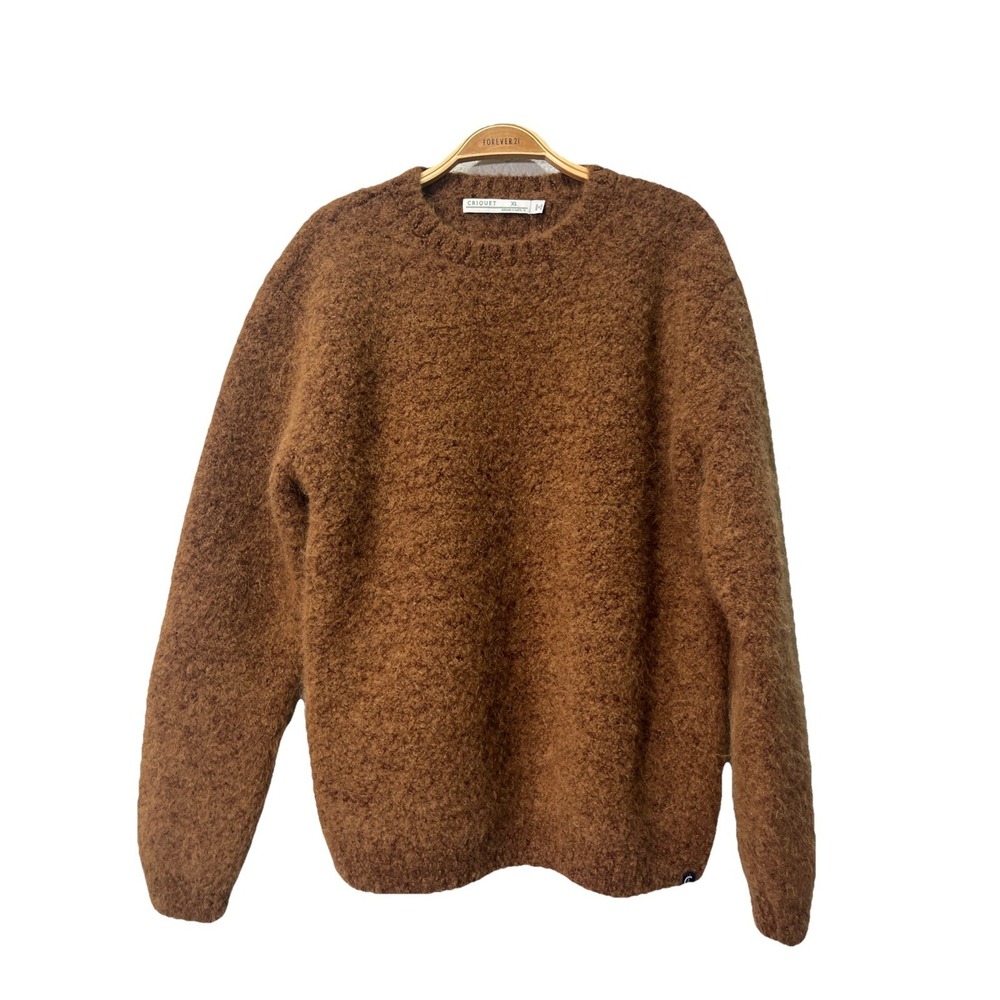 Criquet Sweater Mens XL Brown Alpaca Wool Blend Crewneck Shaggy Fuzzy Knit Peru